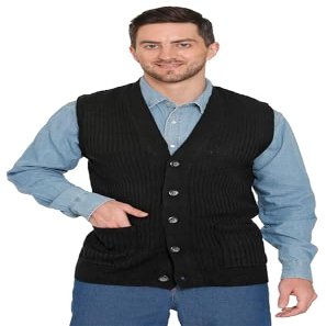 Turtle Bay New York Mens Rib Knit Sweater Vest  Sleeveless Button Front Cardigan with Pockets Black/M