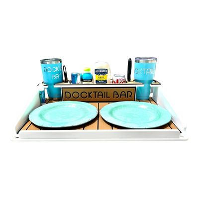 Docktail Bar Utility Boat Table - Pontoon Rail Mount | Boat Caddy Organizer, Portable Boat Table and Boat Bar, Pontoon Tables for Boats with Cup Holders, Boat Storage Accessories