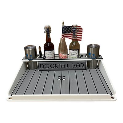 Docktail Bar Utility Boat Table - Pontoon Rail Mount | Boat Caddy Organizer, Portable Boat Table and Boat Bar, Pontoon Tables for Boats with Cup Holders, Boat Storage Accessories