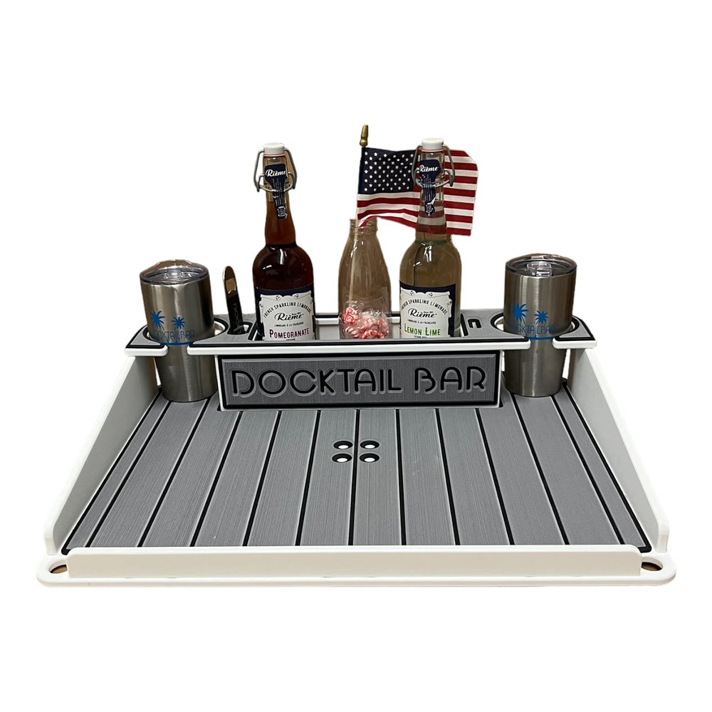 Docktail Bar Utility Boat Table - Pontoon Rail Mount | Boat Caddy Organizer, Portable Boat Table and Boat Bar, Pontoon Tables for Boats with Cup Holders, Boat Storage Accessories