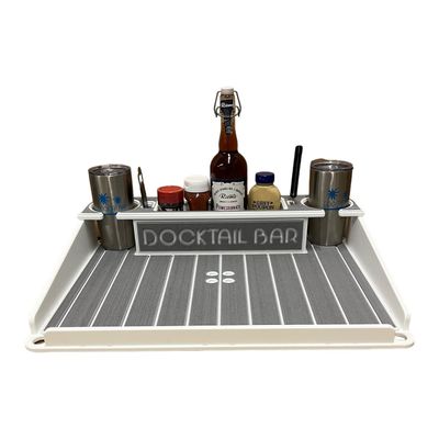 Docktail Bar Utility Boat Table - Pontoon Rail Mount | Boat Caddy Organizer, Portable Boat Table and Boat Bar, Pontoon Tables for Boats with Cup Holders, Boat Storage Accessories
