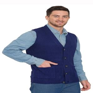 Turtle Bay New York Mens Rib Knit Sweater Vest  Sleeveless Button Front Cardigan with Pockets Navy/M