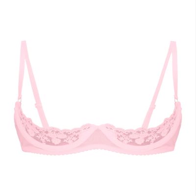 Alvivi Womens Sheer Floral Lace Underwired Bra Sexy Half Cup Unlined Brassiere Lingerie Underwear Pink Small