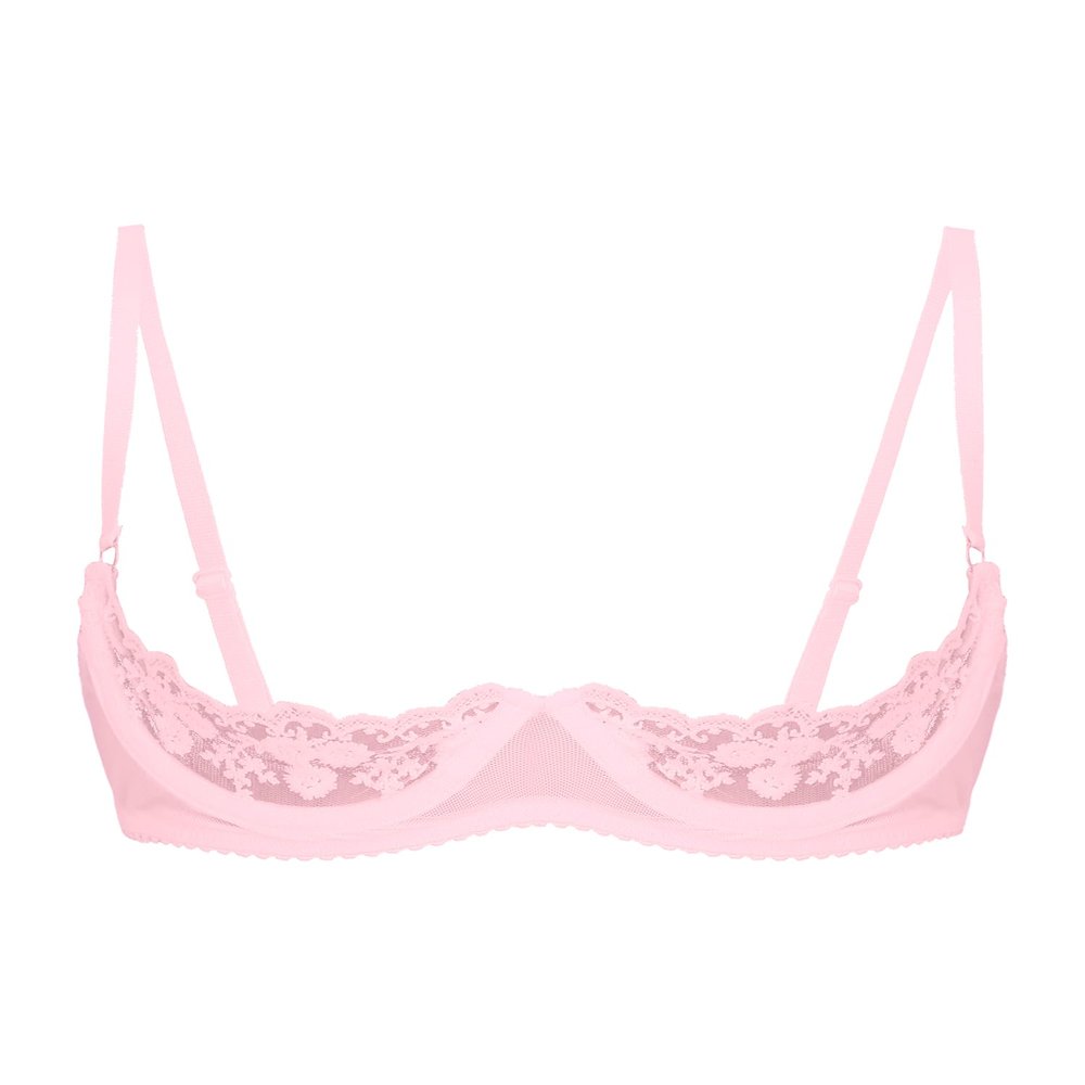 Alvivi Womens Sheer Floral Lace Underwired Bra Sexy Half Cup Unlined Brassiere Lingerie Underwear Pink Small