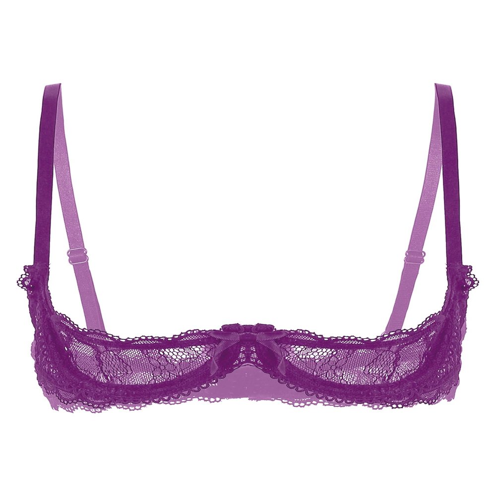 Alvivi Womens Sheer Floral Lace Underwired Bras Adjustable Strap Unlined Brassiere Underwear Purple 3X-Large