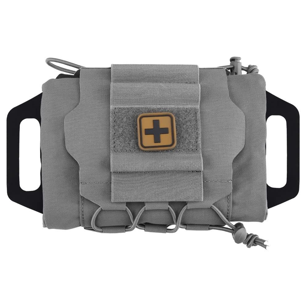 SABADO Rapid/Quick Deploy First Aid Kit Pack Tactical IFAK Pouch Two-piece System Med Roll Carrier Hypalon Handle Outdoor Sport Hunting Bag (Wolf Grey)