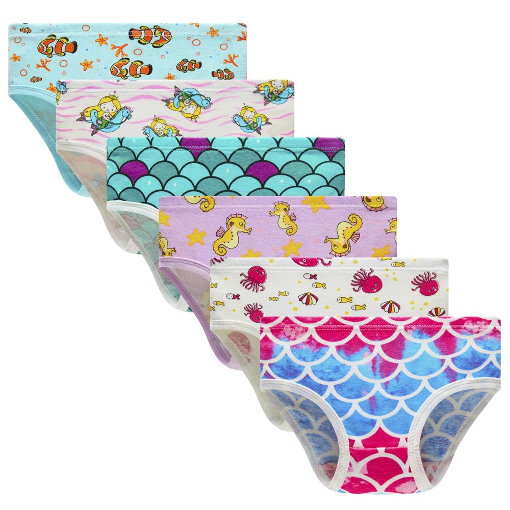 Kids Series Mermaid Soft Cotton Panties Little Girls' Assorted Underwear (Pack of 6) Size 6 7