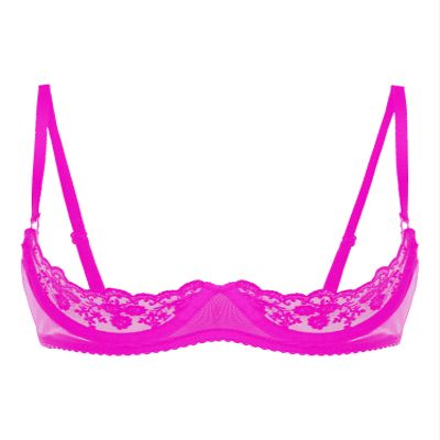 Alvivi Womens Sheer Floral Lace Underwired Bra Sexy Half Cup Unlined Brassiere Lingerie Underwear Rose Large