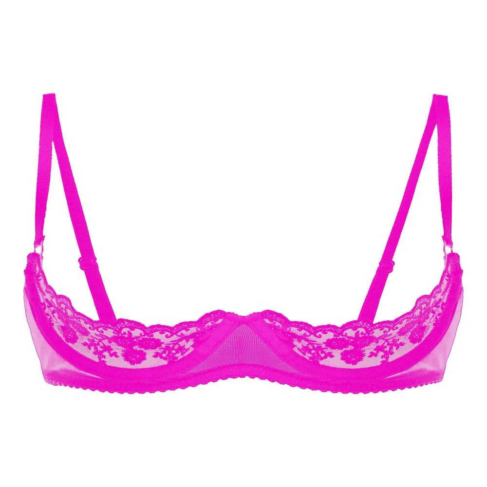 Alvivi Womens Sheer Floral Lace Underwired Bra Sexy Half Cup Unlined Brassiere Lingerie Underwear Rose Large