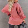 happlan Women's Distressed Loose Lapel Casual Raw Hem Ripped Denim Jean Jacket(0350-EWatermelonRed-S) view 3