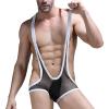 JEsilunmaMY Stretch Mesh Bodysuit for Men Wrestling Singlet Leotard Breathable Underwear Low Rise Briefs Suspender Jumpsuit (Black,One Size) view 2