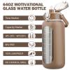 kytffu 64oz Glass Water Bottles with Straw, Half Gallon Motivational Glass Bottle with Silicone Sleeve and Time Marker, 2L Leakproof Large Glass Water Jug for Gym Home Office,Amber view 2