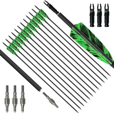 28"/30" Archery Carbon Arrows Spine 400/500 with 4" Natural True Feather and Detachable Tip for Recurve and Compound and Traditional Bows Target Shooting Arrows(12 Pack) (30 inches,Spine 400)