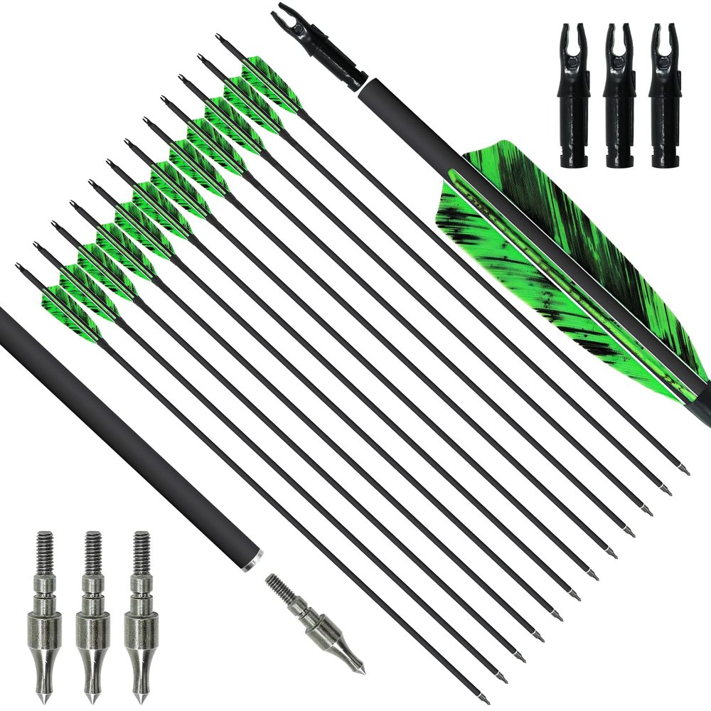 28"/30" Archery Carbon Arrows Spine 400/500 with 4" Natural True Feather and Detachable Tip for Recurve and Compound and Traditional Bows Target Shooting Arrows(12 Pack) (30 inches,Spine 400)