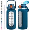 kytffu 64oz Glass Water Bottles with Straw, Half Gallon Motivational Glass Bottle with Silicone Sleeve and Time Marker, 2L Leakproof Large Glass Water Jug for Gym Home Office,Blue view 1
