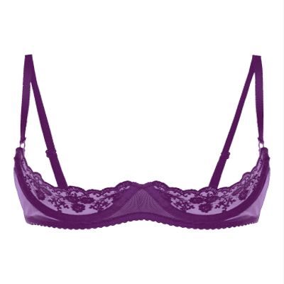 Alvivi Womens Sheer Floral Lace Underwired Bra Sexy Half Cup Unlined Brassiere Lingerie Underwear Purple Small