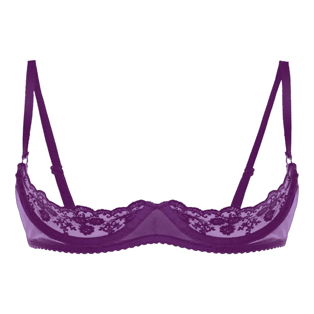 Alvivi Womens Sheer Floral Lace Underwired Bra Sexy Half Cup Unlined Brassiere Lingerie Underwear Purple Small