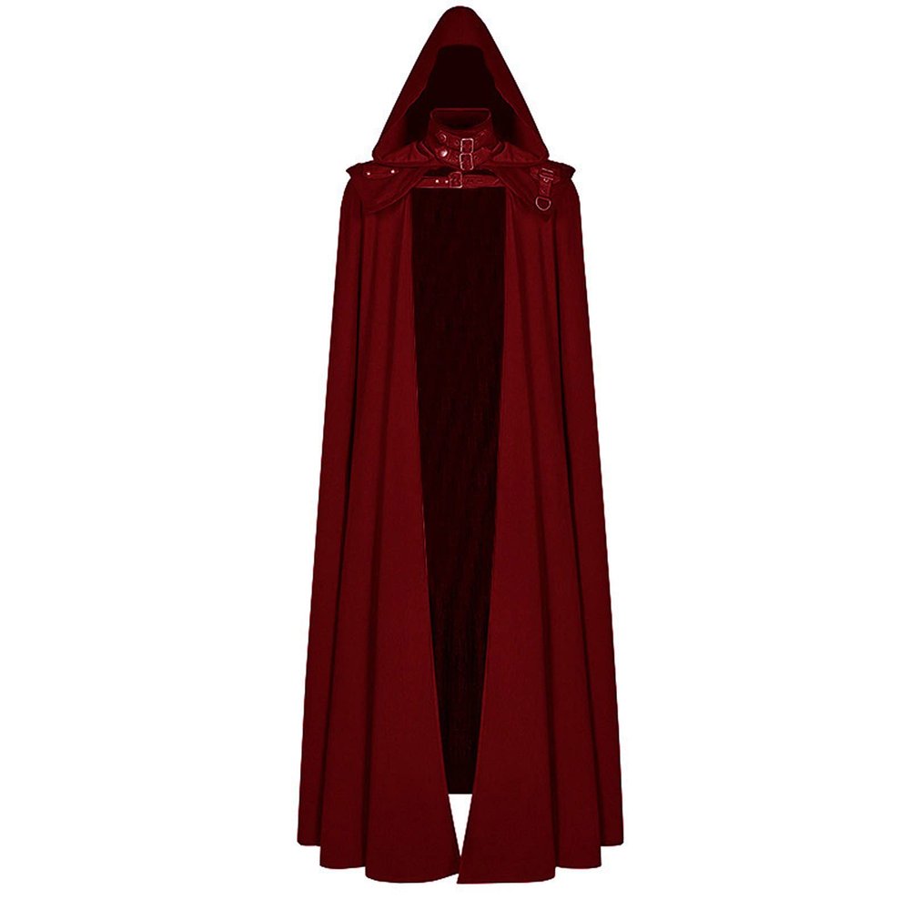 tuduoms Unisex Mens Medieval Cape Cloak with Hood Renaissance Gothic Witch Party Cape Halloween Cosplay Costuems Knight Tunic Red