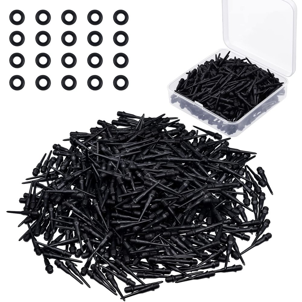 Sotiff 600 Pieces 2ba Thread Plastic Dart Tips Points and 600 Pieces Soft Rubber O Ring with a Storage Box for Dart Shaft Part Replacement(Classic,Black)