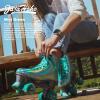JajaHoho Roller Skates for Women, Shiny Holographic High Top Rollerskates, Double-Row Four Mixture Gradient Wheels Quad Skates for Girls Age 8-50 Indoor Outdoor (Size 5, Mint Green) view 3