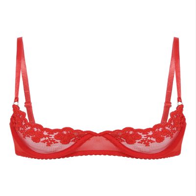 Alvivi Womens Sheer Floral Lace Underwired Bra Sexy Half Cup Unlined Brassiere Lingerie Underwear Red X-Large