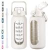 kytffu 64oz Glass Water Bottles with Straw, Half Gallon Motivational Glass Bottle with Silicone Sleeve and Time Marker, 2L Leakproof Large Glass Water Jug for Gym Home Office,White view 1