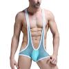 JEsilunmaMY Stretch Mesh Bodysuit for Men Wrestling Singlet Leotard Breathable Underwear Low Rise Briefs Suspender Jumpsuit (Blue,One Size) view 2