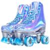JajaHoho Roller Skates for Women, Shiny Holographic High Top Rollerskates, Mixture Color Double-Row Four Colour Frozen Wheels Quad Skates for Girls Age 8-51 Indoor Outdoor (Very Peri Blue, Size 5) view 1