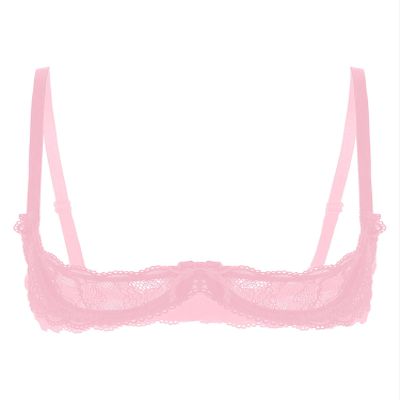 Alvivi Womens Sheer Floral Lace Underwired Bras Adjustable Strap Unlined Brassiere Underwear Dusty Pink 3X-Large