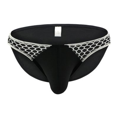 JEsilunmaMY Mesh Bikini Briefs for Men Ice Silk Low Waist Fishnet Bulge Pouch Underwear Hollow Out Breathable Sexy Panties (Black,Medium)
