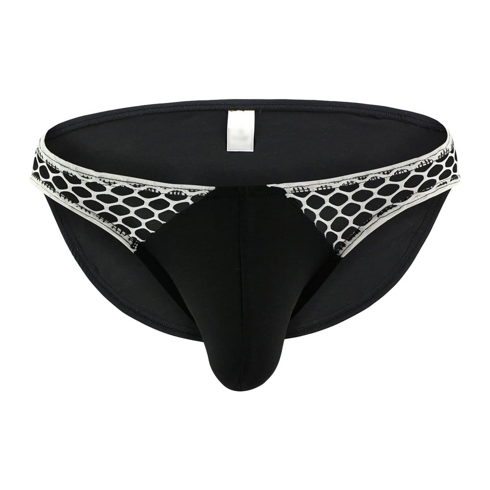 JEsilunmaMY Mesh Bikini Briefs for Men Ice Silk Low Waist Fishnet Bulge Pouch Underwear Hollow Out Breathable Sexy Panties (Black,Medium)