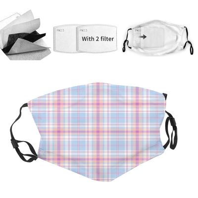 VeJerKK Pastel Face Mask Balaclava Windproof Men's Women's,Retro Classical Geometric Striped Plaid,Dustproof Mouth Cover With Filter Pocket Adjustable Elastic Strap,Fuchsia Salmon Pale Blue