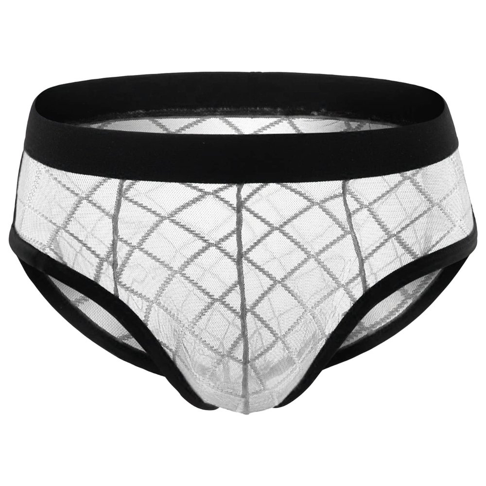 JEsilunmaMY Mens Mesh Sexy Briefs See Through Low Rise Bulge Pouch Underwear Transparent Breathable Stretch Bikini Underpants (White,Medium)