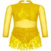 Agoky Kids Girls Sequins Tassel Ballet Latin Dance Dress Long Sleeve Hollow Back Jazz Salsa Rumba Samba Belly Dance Costume Gold 12 Years view 1