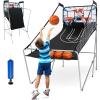 Goplus Foldable Dual Shot Basketball Arcade Game, Electronic Basketball Hoop w/LCD Scoreboard, 8 Game Modes, 4 Balls, Indoor Outdoor Basketball Game Machine for Adults (White+Blue) view 1