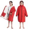 Hiturbo Warm Kids Swim Parka: Waterproof Changing Robe - Oversize Swimming Coat - Hooded Surf Poncho - Sherpa Fleece Lining (Red) view 1