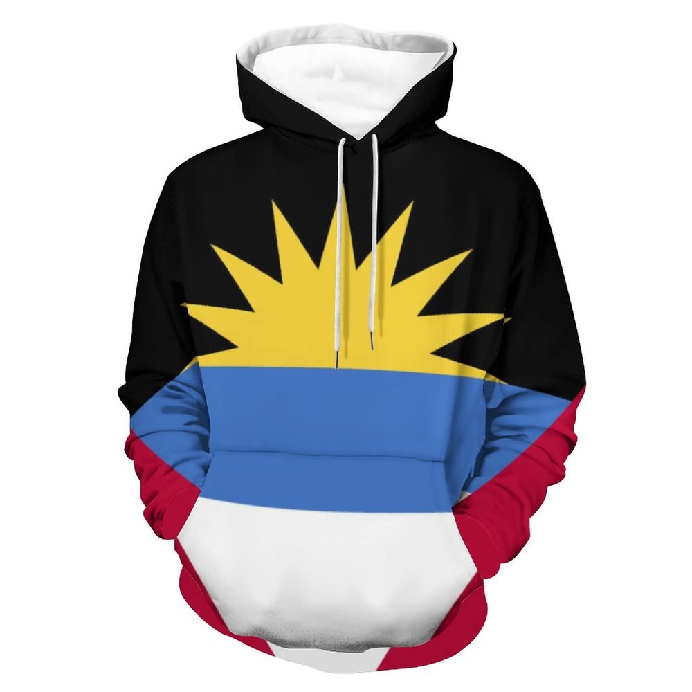 Fattyeery Mens All-Print Pullover Sweatshirts Antigua And Barbuda Flag Hoodie Sweatshirts for Adult Casual Fashion Unisex Sweatshirt 2XL