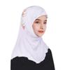 Girl Muslim Turban One Piece Floral Hijab Modest Fashion Al Amira Islamic Long Shawl Head Wrap Arab Kid Sequin Headwear Scarf White, 4-8 Years view 2