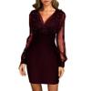 AIBEARTY Women's Sexy Wrap V-Neck Mesh Sequins Long Sleeve Dress Bodycon Elegant Banquet Cocktail Party Club Dress Wine Red view 1