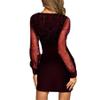 AIBEARTY Women's Sexy Wrap V-Neck Mesh Sequins Long Sleeve Dress Bodycon Elegant Banquet Cocktail Party Club Dress Wine Red view 2
