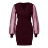 AIBEARTY Women's Sexy Wrap V-Neck Mesh Sequins Long Sleeve Dress Bodycon Elegant Banquet Cocktail Party Club Dress Wine Red view 3