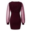 AIBEARTY Women's Sexy Wrap V-Neck Mesh Sequins Long Sleeve Dress Bodycon Elegant Banquet Cocktail Party Club Dress Wine Red view 4