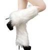 Altsuceser Fuzzy Faux Fur Leg Warmers for Women, Long Boots Shoes Cuff Cover, Knee-length Hipster Warm Sock White 30cm view 1