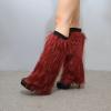Altsuceser Fuzzy Faux Fur Leg Warmers for Women, Long Boots Shoes Cuff Cover, Knee-length Hipster Warm Sock Wine Red 30cm view 2