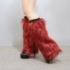 Altsuceser Fuzzy Faux Fur Leg Warmers for Women, Long Boots Shoes Cuff Cover, Knee-length Hipster Warm Sock Wine Red 30cm view 3