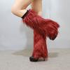 Altsuceser Fuzzy Faux Fur Leg Warmers for Women, Long Boots Shoes Cuff Cover, Knee-length Hipster Warm Sock Wine Red 30cm view 4