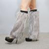 Altsuceser Fuzzy Faux Fur Leg Warmers for Women, Long Boots Shoes Cuff Cover, Knee-length Hipster Warm Sock Grey 30cm view 2