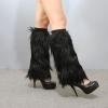 Altsuceser Fuzzy Faux Fur Leg Warmers for Women, Long Boots Shoes Cuff Cover, Knee-length Hipster Warm Sock Black 30cm view 2