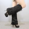 Altsuceser Fuzzy Faux Fur Leg Warmers for Women, Long Boots Shoes Cuff Cover, Knee-length Hipster Warm Sock Black 30cm view 3