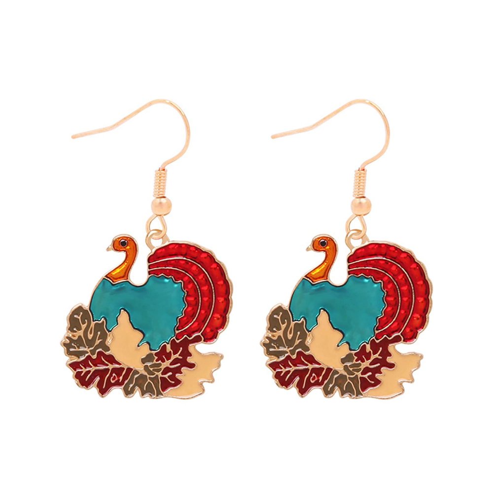 1/4 Pairs Thanksgiving Drop Dangle Earrings Turkey Pumpkin Red Maple Leaf Wreath Fall Earrings Holiday Present Favors Autumn Jewelry for Women Drip Oil Colorful-Turkey
